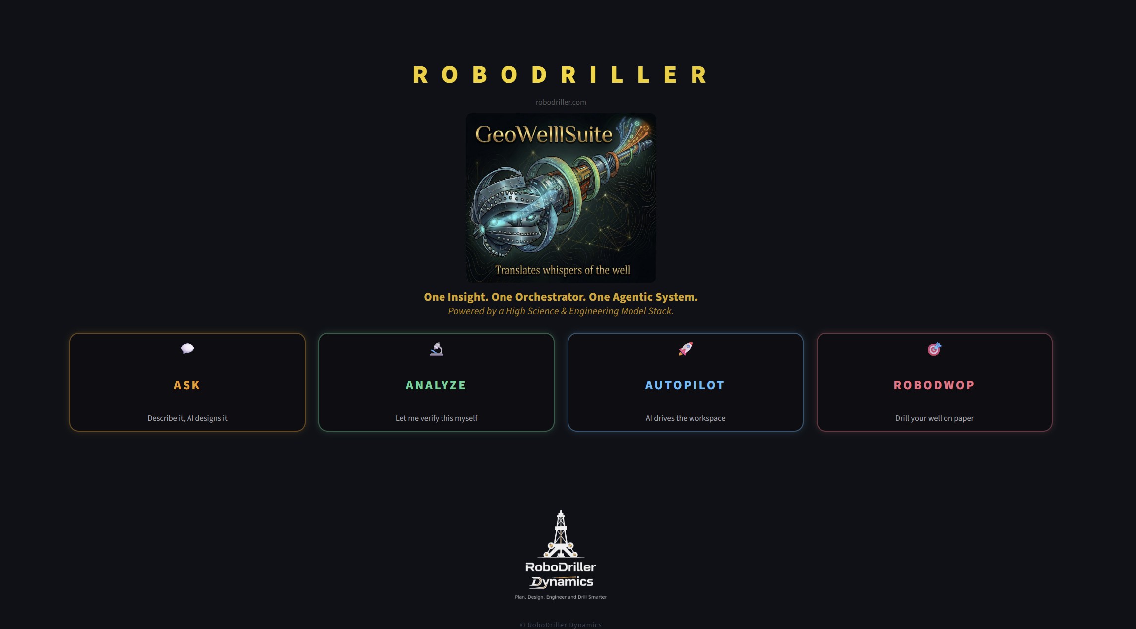 GeoWellSuit RoboDriller AI-assisted well engineering landing page